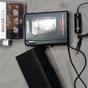 Vintage Panasonic tape recorder and omnidirectional mike two Maxwell blank tapes